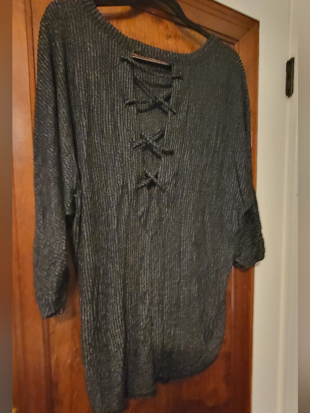 BKE Black Bi Level Back Corset Styling  Lace-Up Tunic Top